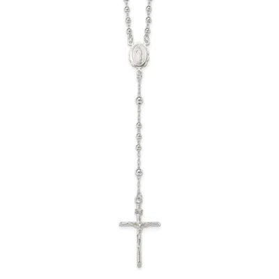 Diamond2deal Sterling Silver Polished Rosary Necklace 16" In White
