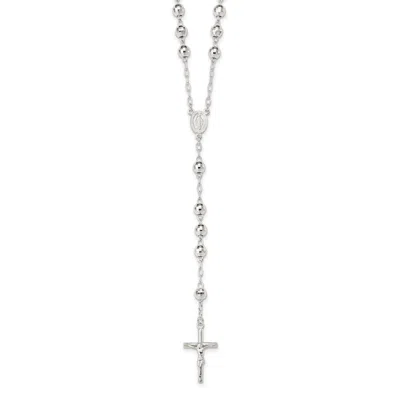 Diamond2deal Sterling Silver Polished Rosary Necklace 26" In White