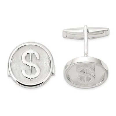 Diamond2deal Sterling Silver Polished Round Dollar Sign Cuff Links In White