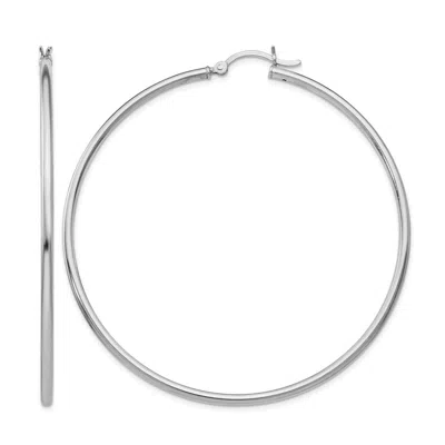 Diamond2deal Sterling Silver Polished Round Hinged Hoop Earrings 62mm In Metallic