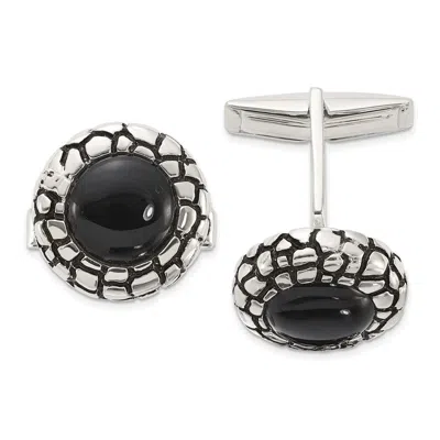 Diamond2deal Sterling Silver Polished Round Onyx With Enamel Cuff Links In White