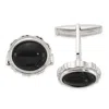 Diamond2deal Sterling Silver Polished Round With Textured Sides Onyx Cuff Links