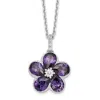 Diamond2deal Sterling Silver Purple And White Cubic Zirconia Flower Necklace 16" With 2 Inch Ext.