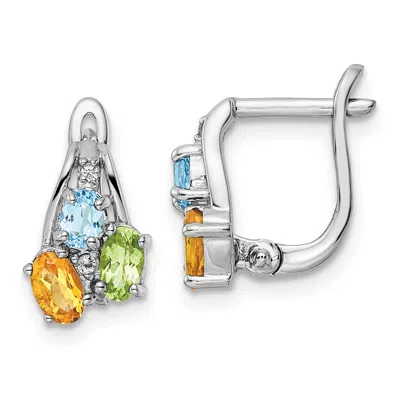 Diamond2deal Sterling Silver Rh-plated 1.50 Ct Multi Gemstone Hinged Hoop Earrings In White
