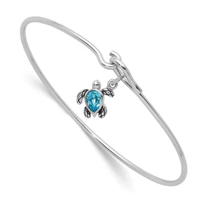 Diamond2deal Sterling Silver Rh-plated Thin Dangle Crystal Turtle Hook Bangle In White