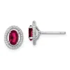 Diamond2deal Sterling Silver Rhod-plat Created Ruby Oval Stud Earrings