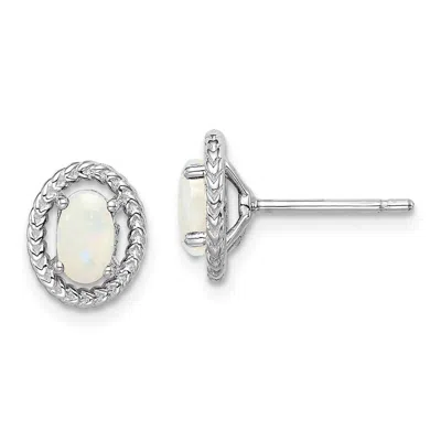 Diamond2deal Sterling Silver Rhod-plat Milky Opal Oval Stud Earrings In White