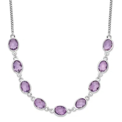 Diamond2deal Sterling Silver Rhod-plated Amethyst Pendant Necklace In White