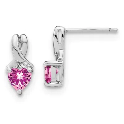Diamond2deal Sterling Silver Rhod-plated Created Pink Sapphire And Diamond Earrings In White