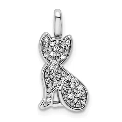 Diamond2deal Sterling Silver Rhodium 0.25ct. Black & White Diamond Reversible Cat Pendant