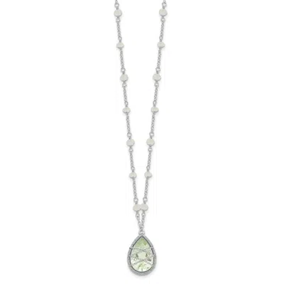 Diamond2deal Sterling Silver Rhodium Green Quartz & Moonstone Pendant Necklace