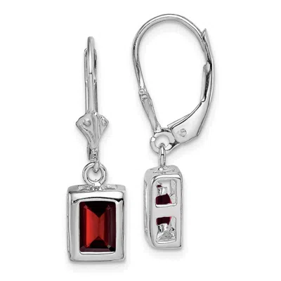 Diamond2deal Sterling Silver Rhodium Plated 7x5 Emerald Cut Garnet Drop Earrings In White