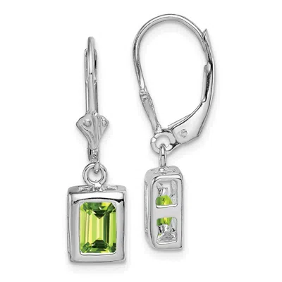 Diamond2deal Sterling Silver Rhodium Plated 7x5 Emerald Cut Peridot Drop Dangle Earrings In White