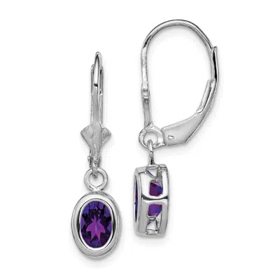Diamond2deal Sterling Silver Rhodium Plated 7x5mm Oval Amethyst Drop Dangle Earrings In White