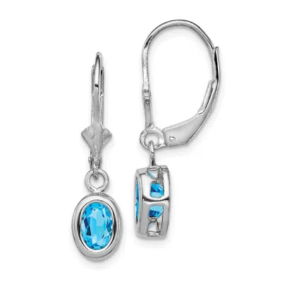 Diamond2deal Sterling Silver Rhodium Plated 7x5mm Oval Blue Topaz Drop Dangle Earrings In White