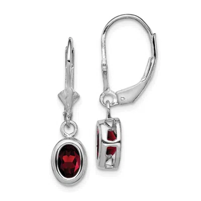 Diamond2deal Sterling Silver Rhodium Plated 7x5mm Oval Garnet Drop Earrings In White