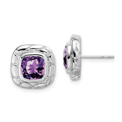 Diamond2deal Sterling Silver Rhodium-plated Amethyst Stud Earrings In White