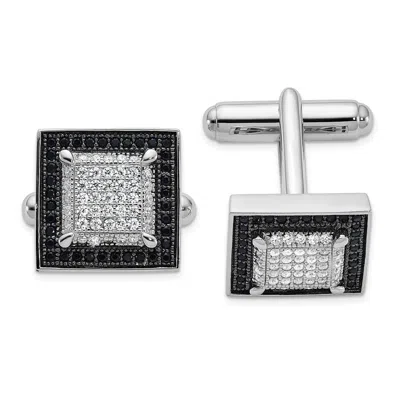 Diamond2deal Sterling Silver Rhodium-plated Black And White Cubic Zirconia Cuff Links