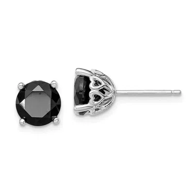 Diamond2deal Sterling Silver Rhodium-plated Black Sapphire Earrings In White
