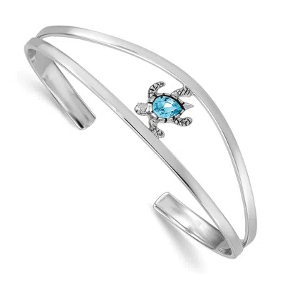 Diamond2deal Sterling Silver Rhodium-plated Blue Crystal Turtle Bangle In White