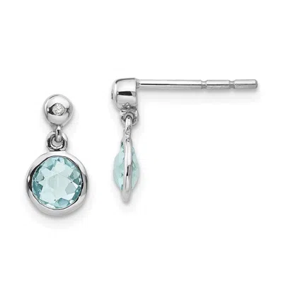 Diamond2deal Sterling Silver Rhodium-plated Blue Topaz And Diamond Dangle Teardrop Earrings In White