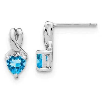 Diamond2deal Sterling Silver Rhodium-plated Blue Topaz And Diamond Earrings In White
