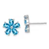 Diamond2deal Sterling Silver Rhodium Plated Blue Topaz Flower Stud Earrings