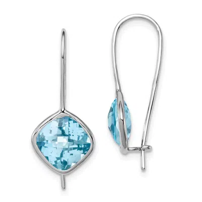 Diamond2deal Sterling Silver Rhodium Plated Blue Topaz Square Earrings In White