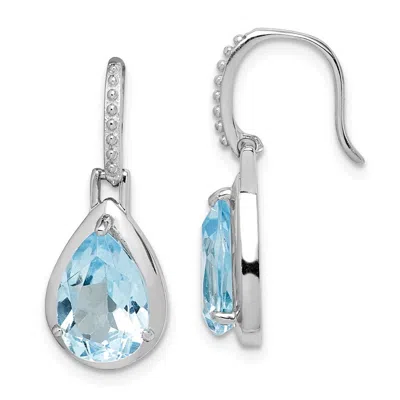 Diamond2deal Sterling Silver Rhodium-plated Blue Topaz Teardrop Dangle Earrings In White
