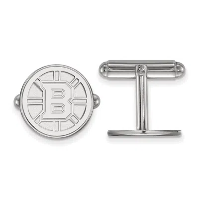 Diamond2deal Sterling Silver Rhodium-plated Boston Bruins Cuff Links In White