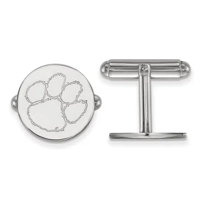Diamond2deal Sterling Silver Rhodium-plated Clemson University Tiger Paw Cuff Links In White