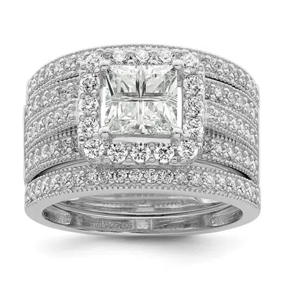 Diamond2deal Sterling Silver Rhodium Plated Cubic Zirconia 3 Piece Bridal Ring Set In White