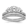 Diamond2deal Sterling Silver Rhodium-plated Cubic Zirconia 3 Stone Engagement Ring Set