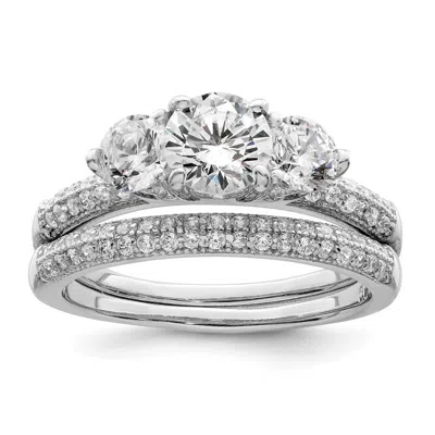 Diamond2deal Sterling Silver Rhodium-plated Cubic Zirconia 3 Stone Engagement Ring Set In White