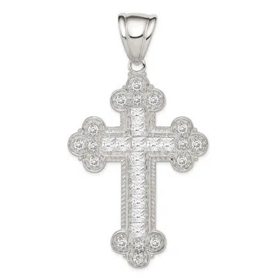 Diamond2deal Sterling Silver Rhodium-plated Cubic Zirconia Budded Cross Pendant In Gray