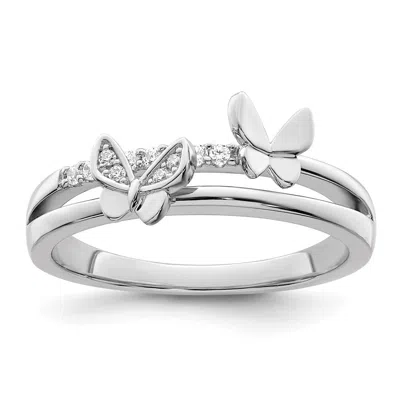 Diamond2deal Sterling Silver Rhodium Plated Cubic Zirconia Butterflies Ring In White