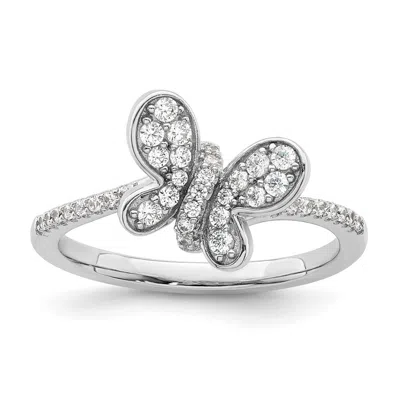 Diamond2deal Sterling Silver Rhodium-plated Cubic Zirconia Butterfly Ring In White