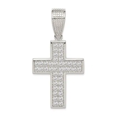 Diamond2deal Sterling Silver Rhodium-plated Cubic Zirconia Cross Pendant In Metallic