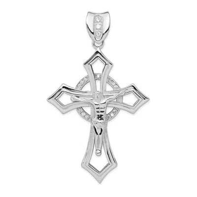 Diamond2deal Sterling Silver Rhodium-plated Cubic Zirconia Crucifix Pendant In Multi