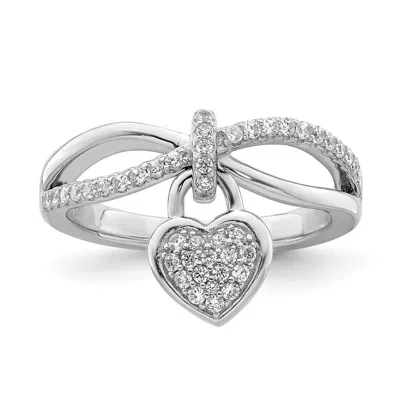 Diamond2deal Sterling Silver Rhodium-plated Cubic Zirconia Heart Dangle Ring In White