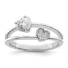 Diamond2deal Sterling Silver Rhodium Plated Cubic Zirconia Hearts Ring