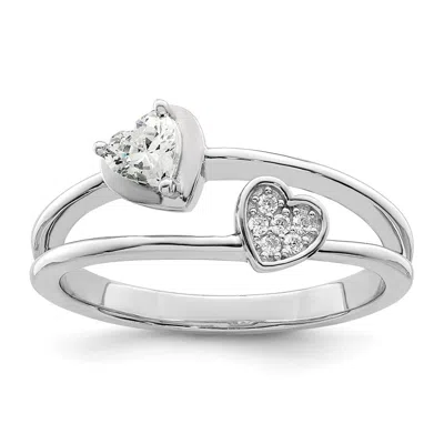 Diamond2deal Sterling Silver Rhodium Plated Cubic Zirconia Hearts Ring In White