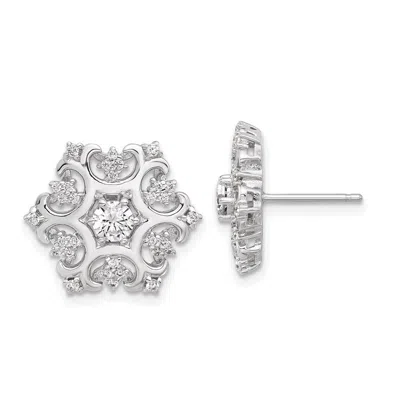 Diamond2deal Sterling Silver Rhodium-plated Cz Snowflake Stud Earrings In White