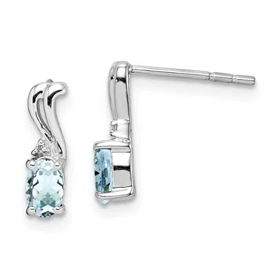Diamond2deal Sterling Silver Rhodium Plated Dia. & Aquamarine Oval Earrings In White