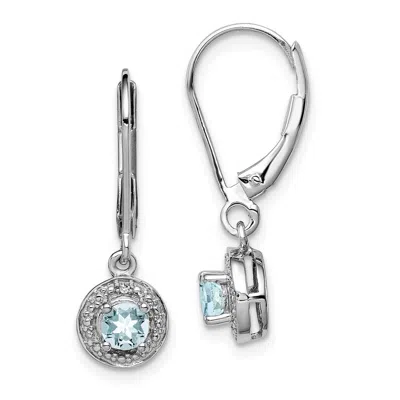 Diamond2deal Sterling Silver Rhodium-plated Diam. & Aquamarine Earrings In White