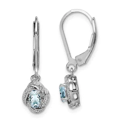 Diamond2deal Sterling Silver Rhodium-plated Diam. & Aquamarine Earrings In White