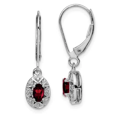 Diamond2deal Sterling Silver Rhodium-plated Diam. & Garnet Earrings In White