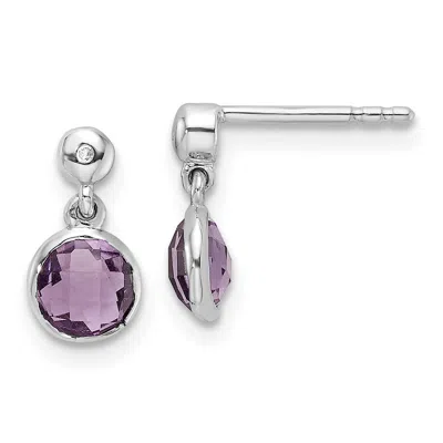 Diamond2deal Sterling Silver Rhodium-plated Diamond And Amethyst Dangle Earrings In White
