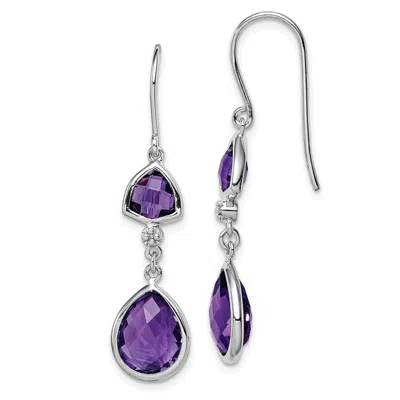 Diamond2deal Sterling Silver Rhodium Plated Diamond And Amethyst Dangle Earrings In White