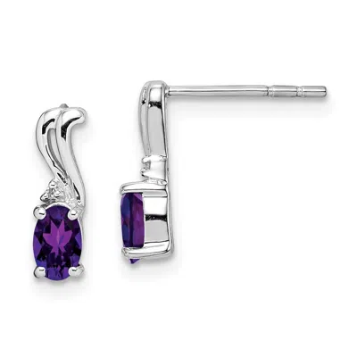 Diamond2deal Sterling Silver Rhodium Plated Diamond And Amethyst Oval Earrings In White